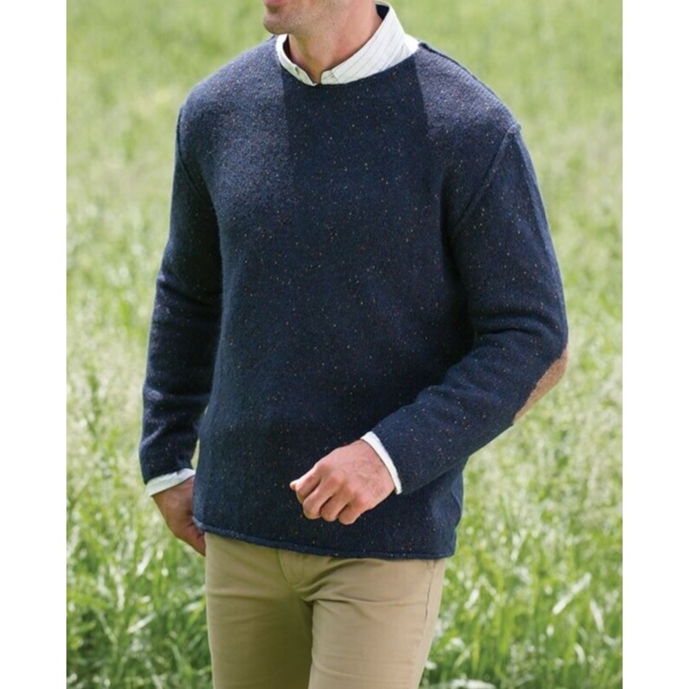 NEW Gionfriddo Alpaca Wool Blend Hand Spun Sweater Navy Blue Elbow Patch Medium - Picture 12 of 13